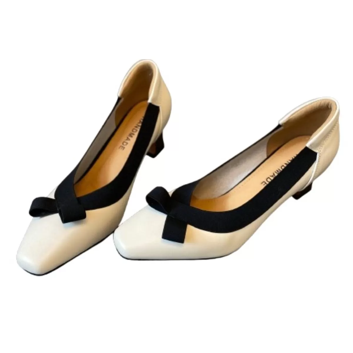 INF Vintage Stil 8 cm Högklackade Skor - Rosett Fyrkantig Tå Mjuka Läderpumps 39