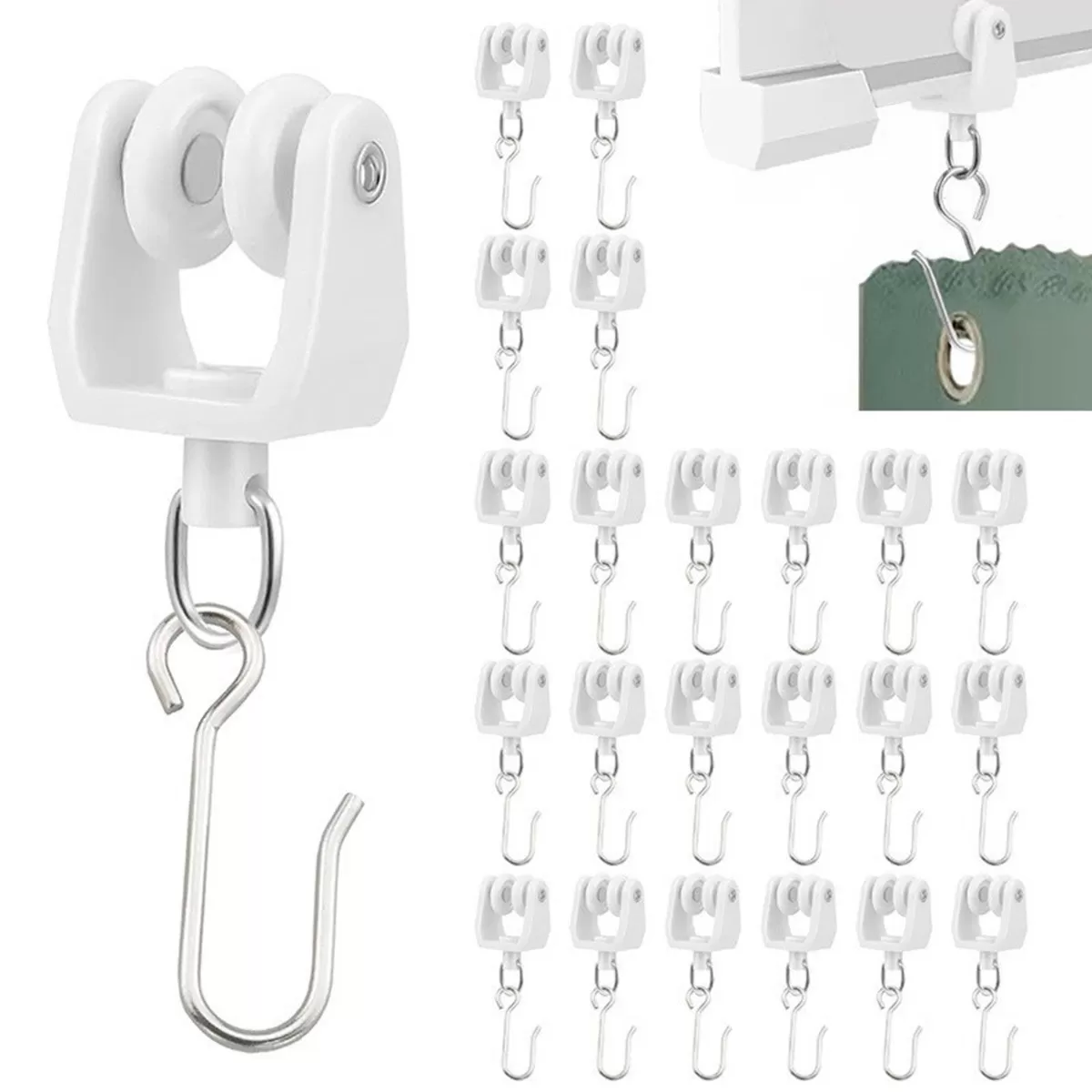INF Vitt gardinskena rullkrok set - 50 rullar & 50 krokar