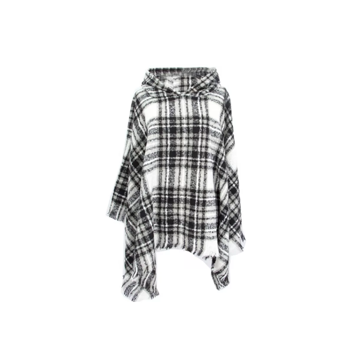 INF Stilren Pläd Cape med Huv - Mångsidig & Varm Poncho i Polyester Svart vit