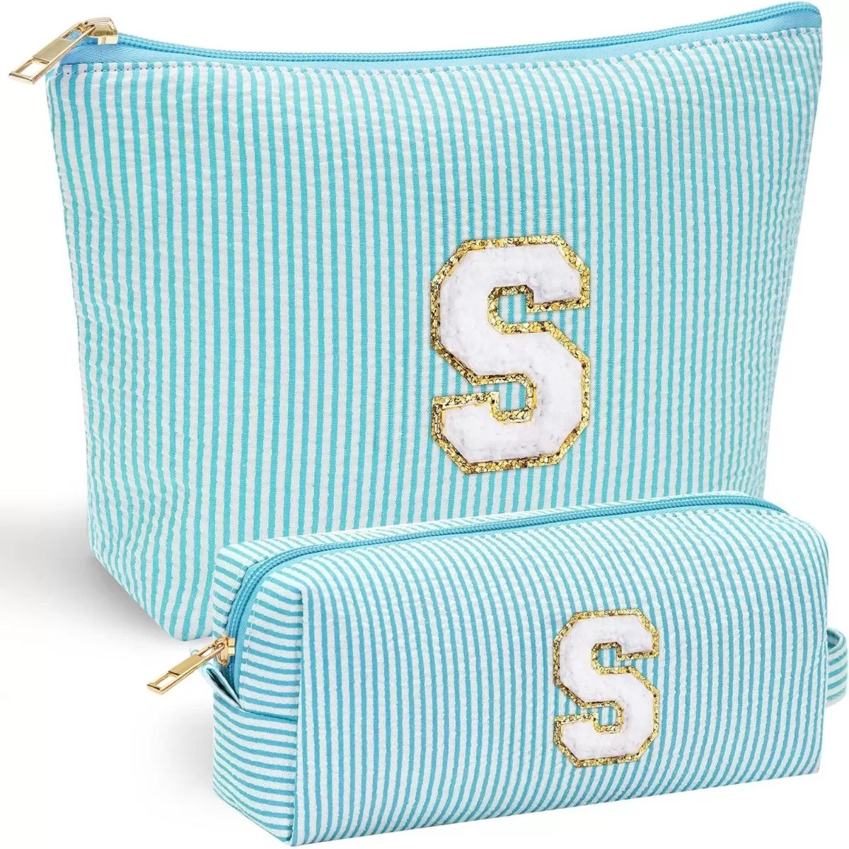 INF 2-delat Rese Sminkväska Set med Bokstaven S - Kosmetik Organizer av Oxfordtyg