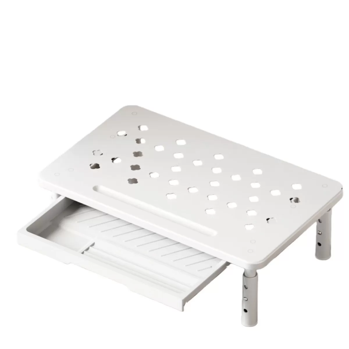 INF Uppgraderat Skärmställ med Låda - Ergonomiskt Stål Datorställ Vit