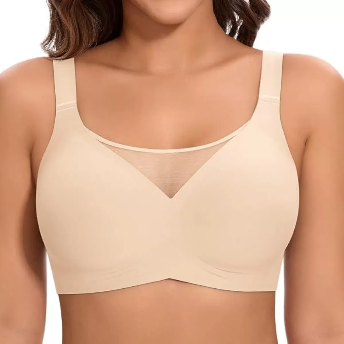 INF Sömlös Trådlös Lyft-BH 3XL (90-100KG) - Engelsk Tvättetikett Beige