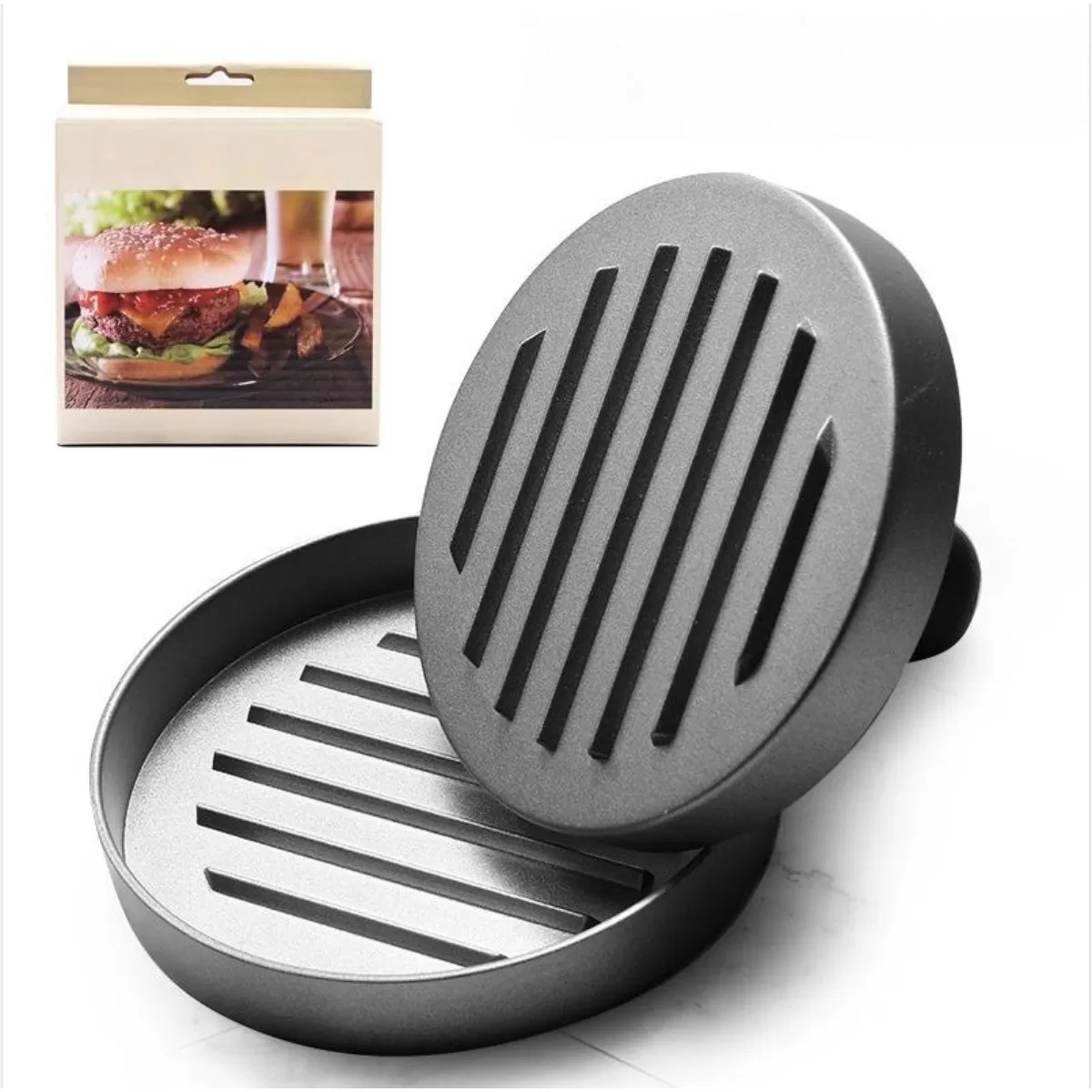 INF Manuell hamburgerpress i rostfritt stål - Gör perfekta burgare enkelt