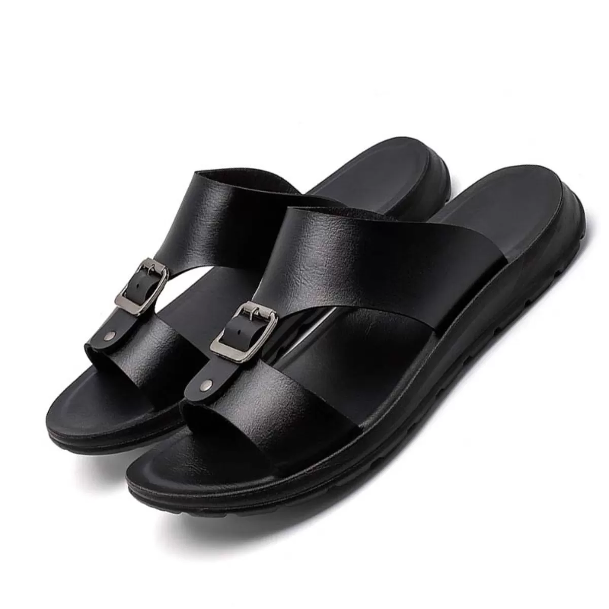 INF Herr PU Läder Slip-On Sandaler Andningsbara Strandskor, Flera Färger Svart 47