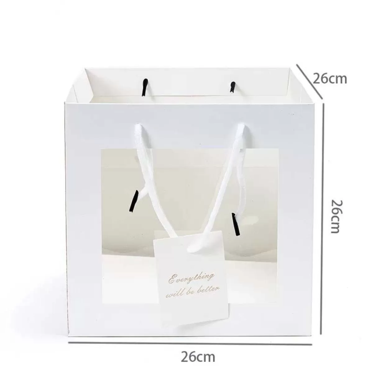 INF 10 st Kvadratiska Presentpåsar 26x26x26 cm - Transparent Fönster & Handhållet Design