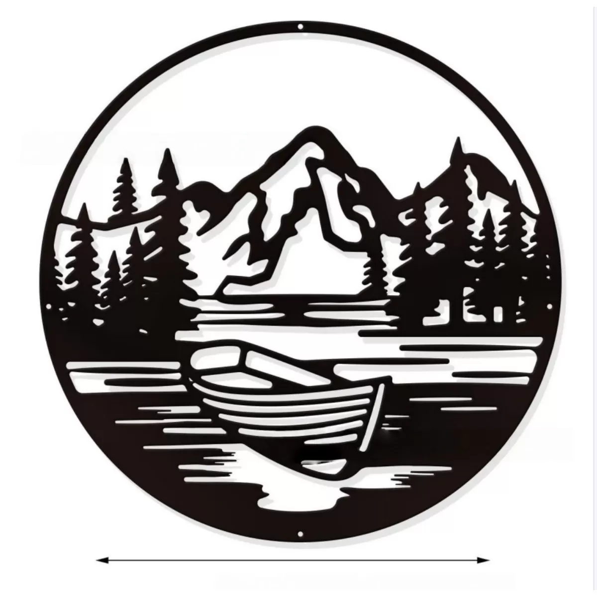 INF Svart Metall Silhuett Berg & Sjö Väggkonst, Järn Hantverk Ornament