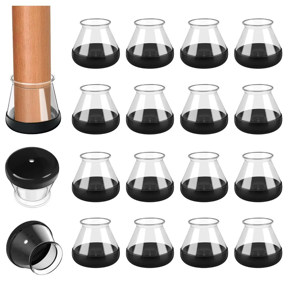 INF Runda Transparenta Svarta Bas Stolsbensskydd - 16-pack, Skyddar Golv och Möbler Små