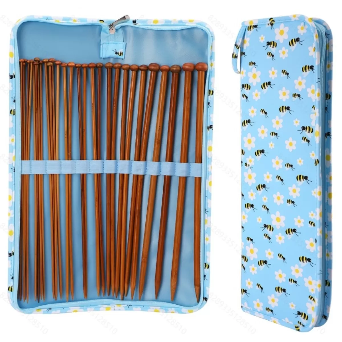 INF Carbonized 35cm Single-Point Bamboo Knitting Needles Set with Measuring Tape and Storage Case - 25pcs