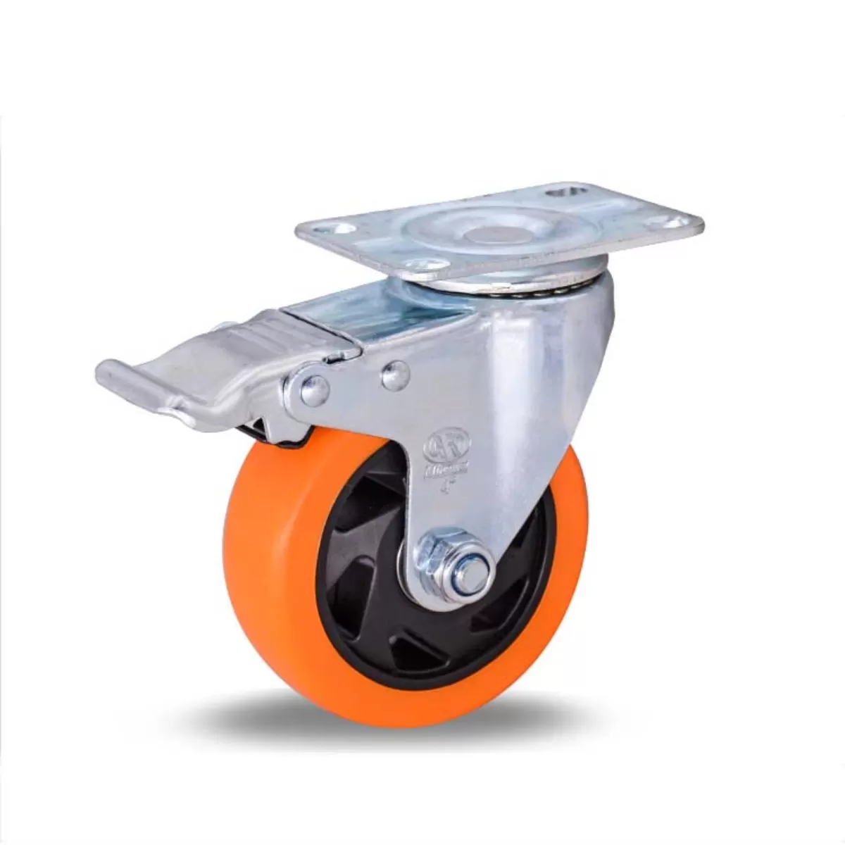 INF Medium Industrial Caster Wheels 4-Pack - Orange Polyurethane Double-Axle Swivel Casters with Brake