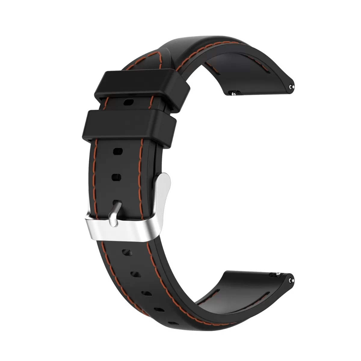 INF Silikon Ersättningsarmband kompatibelt med Huawei GT3 Pro och TicWatch Pro X - 20/22mm, Sömstil, Spänne med Stift Svart 20 mm
