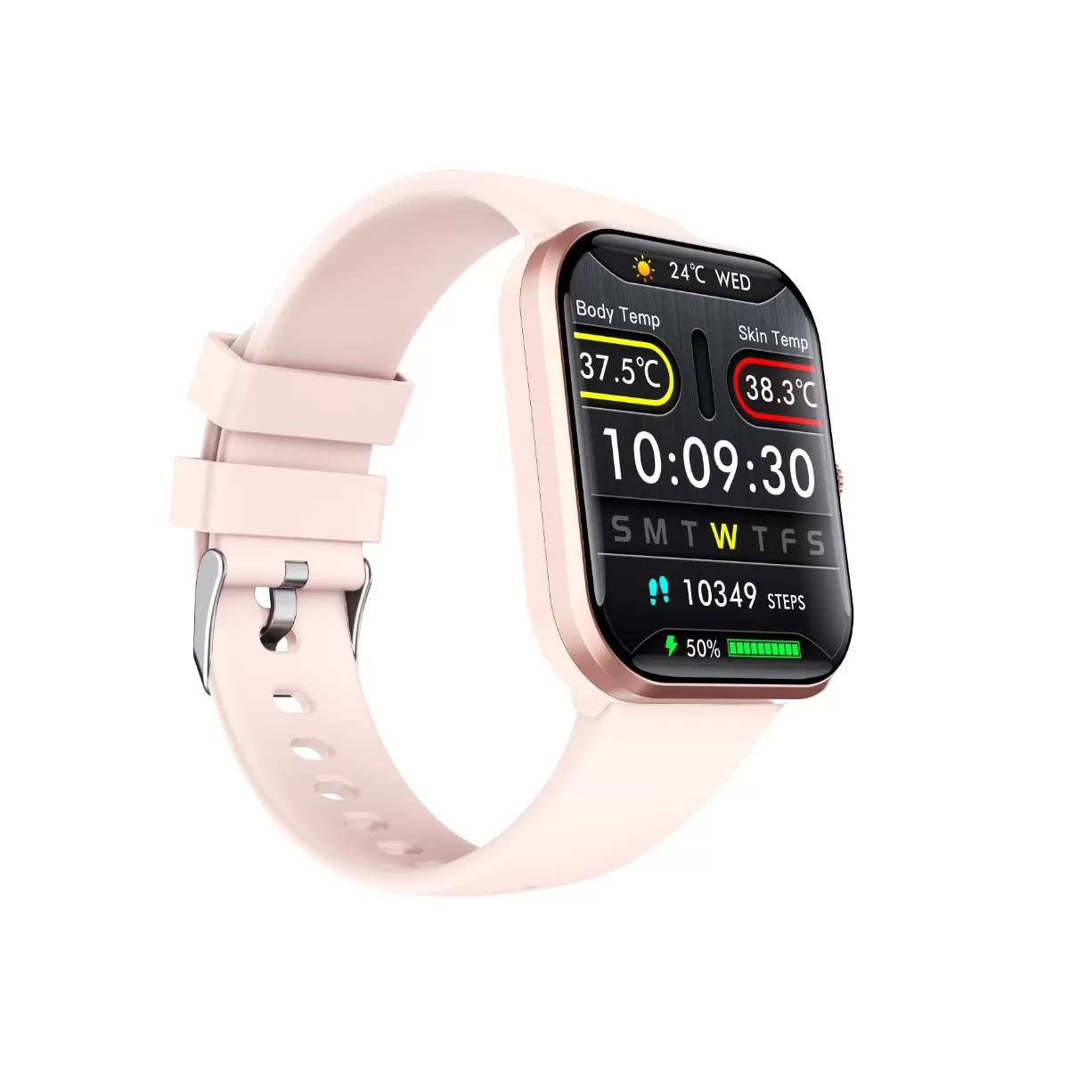 INF Smartwatch Pink Gold - Hälsa- och Träningsklocka med SpO2, Puls, Blodtrycksreferens, Temperatur, SOS, Bluetooth-samtal, 108