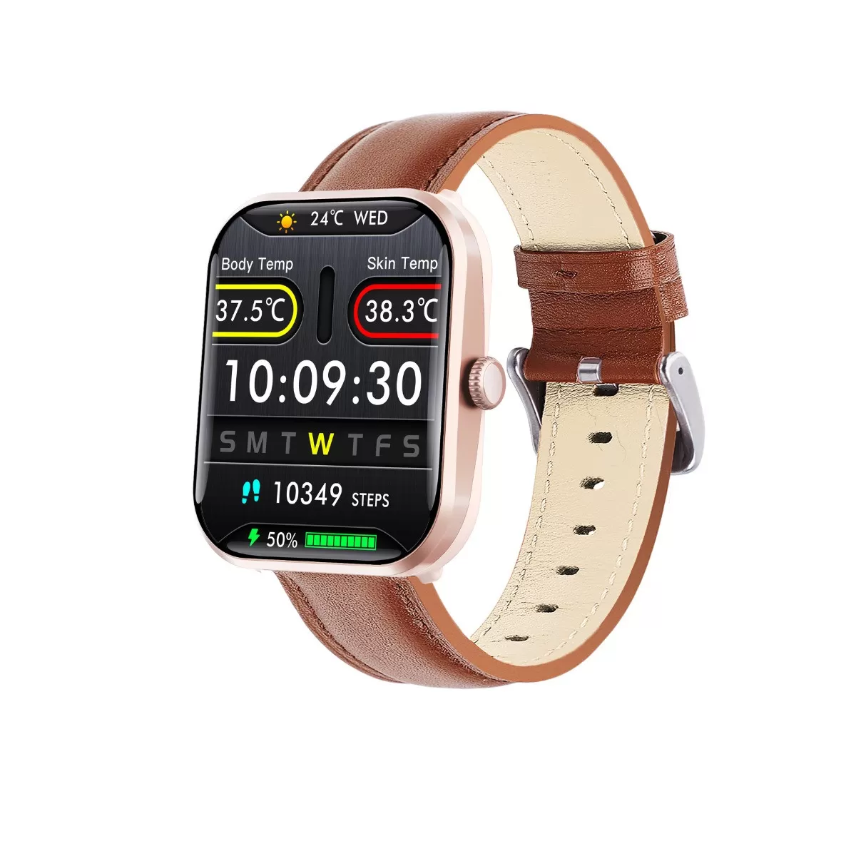 INF Smart Watch Brown Leather kompatibelt med iOS och Android - Blodtryck, SpO2, Pulsmätning, 108 Träningslägen, IP67