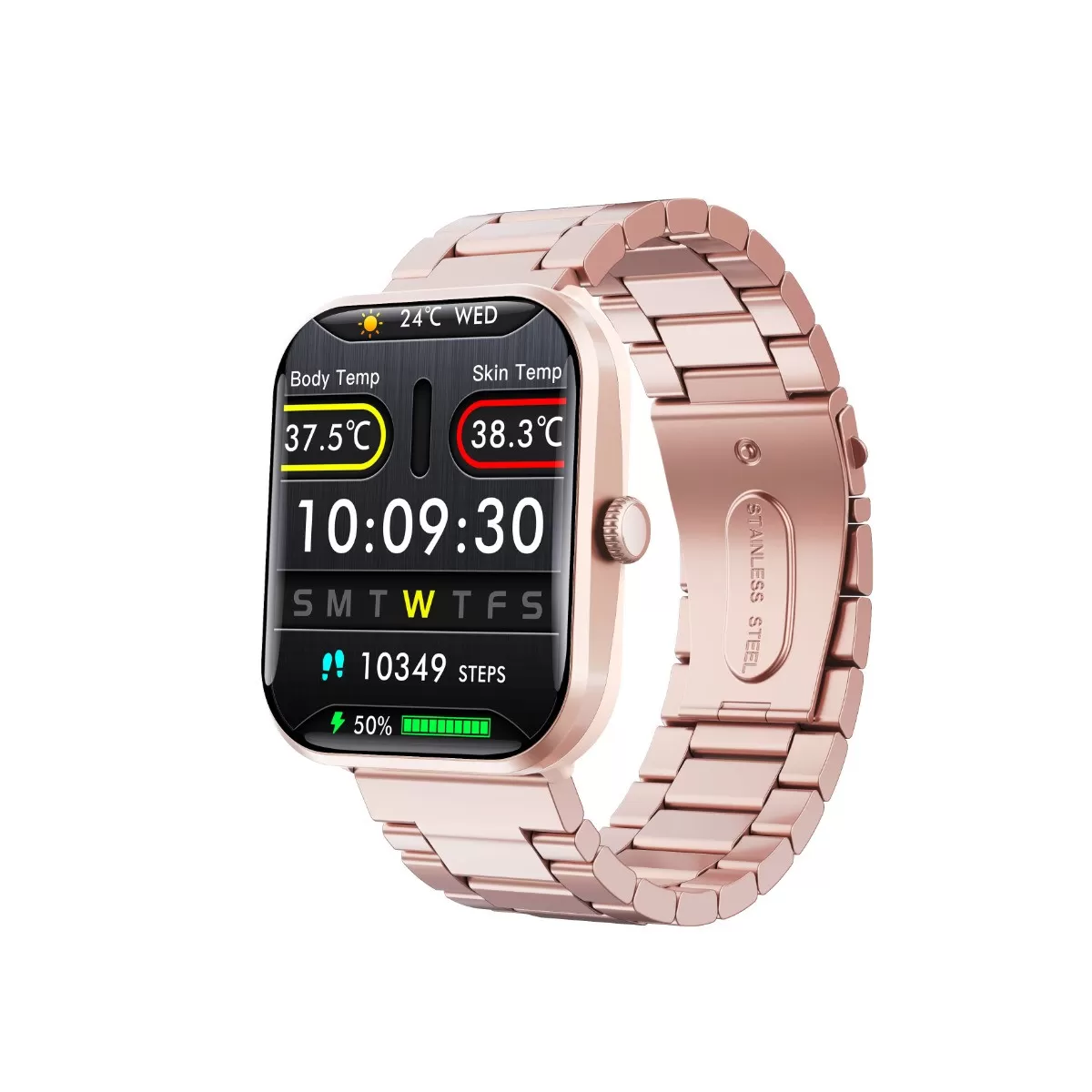 INF Smartwatch kompatibelt med Joeme Fit - IP67 Vattentät Fitnessklocka med SpO2, Puls, Blodtryck, Temperatur, SOS & 108 Rose guld