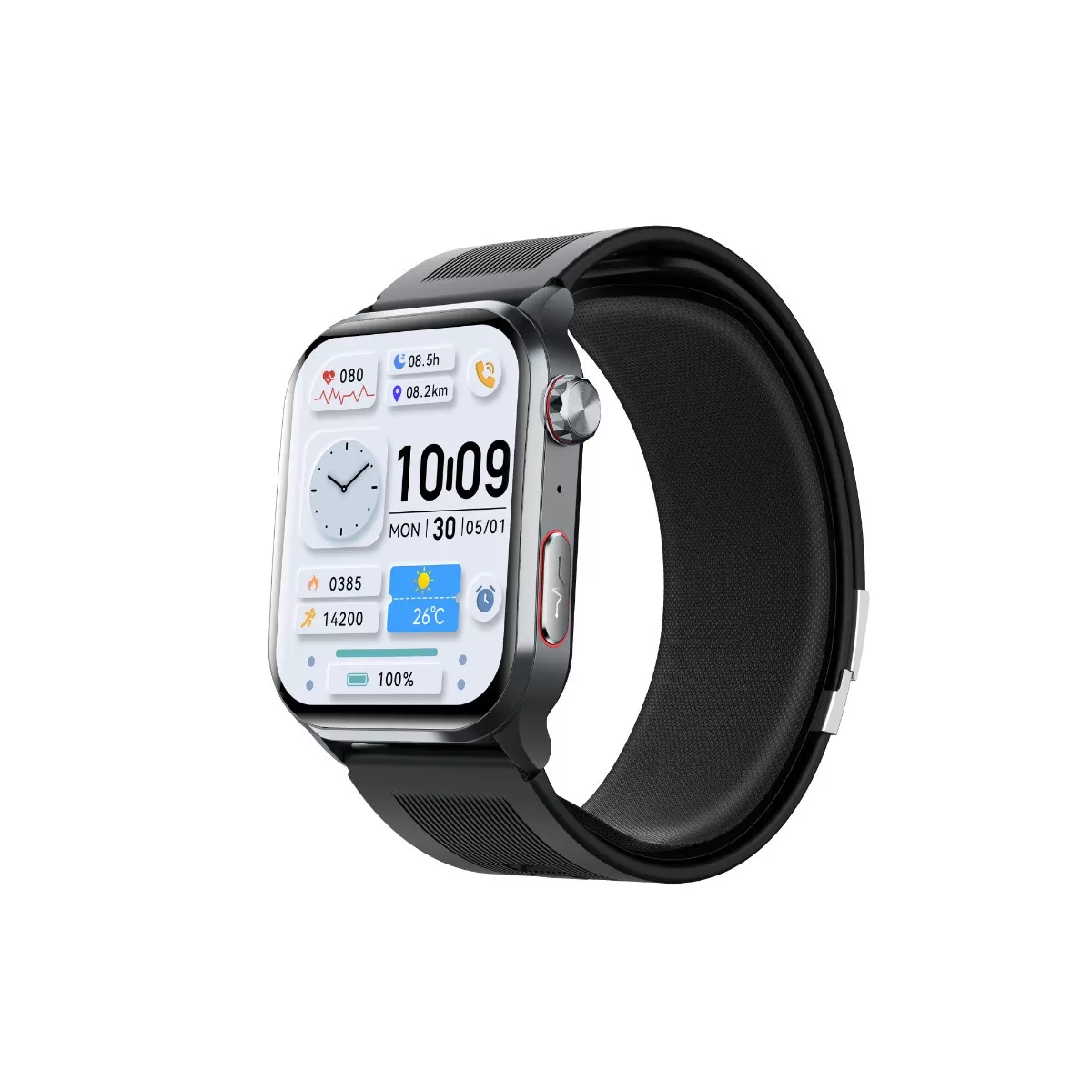 INF Smartwatch kompatibelt med Black Vinyl Strap - Medicinsk luftpump blodtryck, medicinsk ECG, 24/7 pulsmätning & SpO2, 2.10"