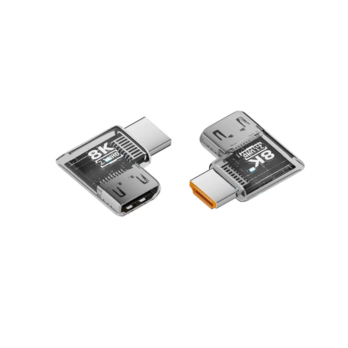 INF UHD HDMI hane-till-hona 90° vinkeladapter 3-pack – HDMI 2.1, 8K 60Hz, ABS-kontakt Transparent