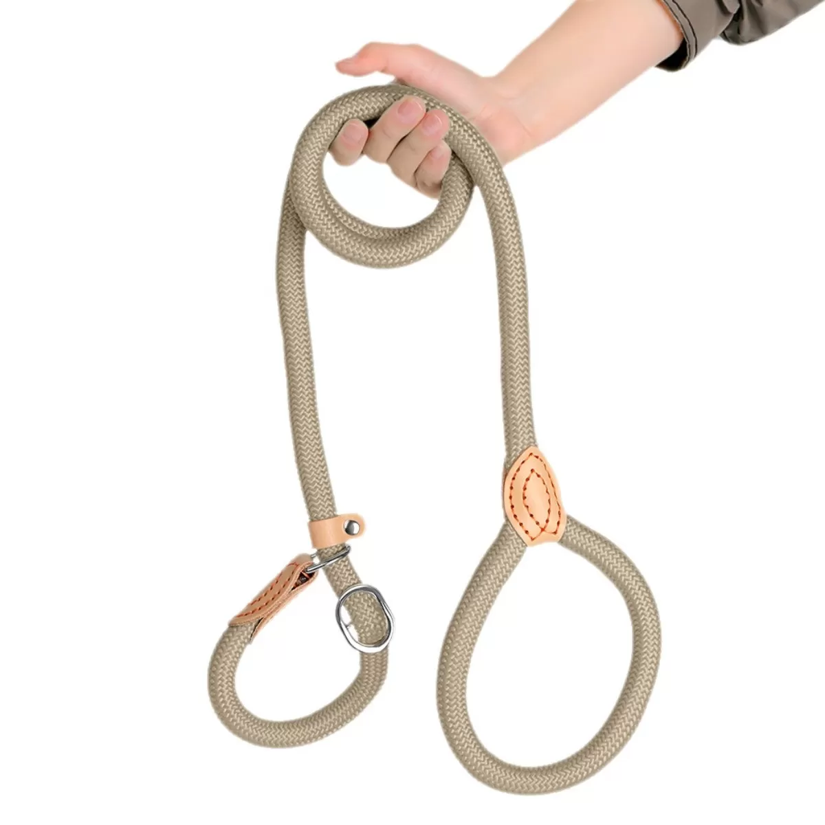 INF Heavy Duty 1.5m Dog Training Slip Lead med Bekväm Grepp och Rostfritt Stålring Beige