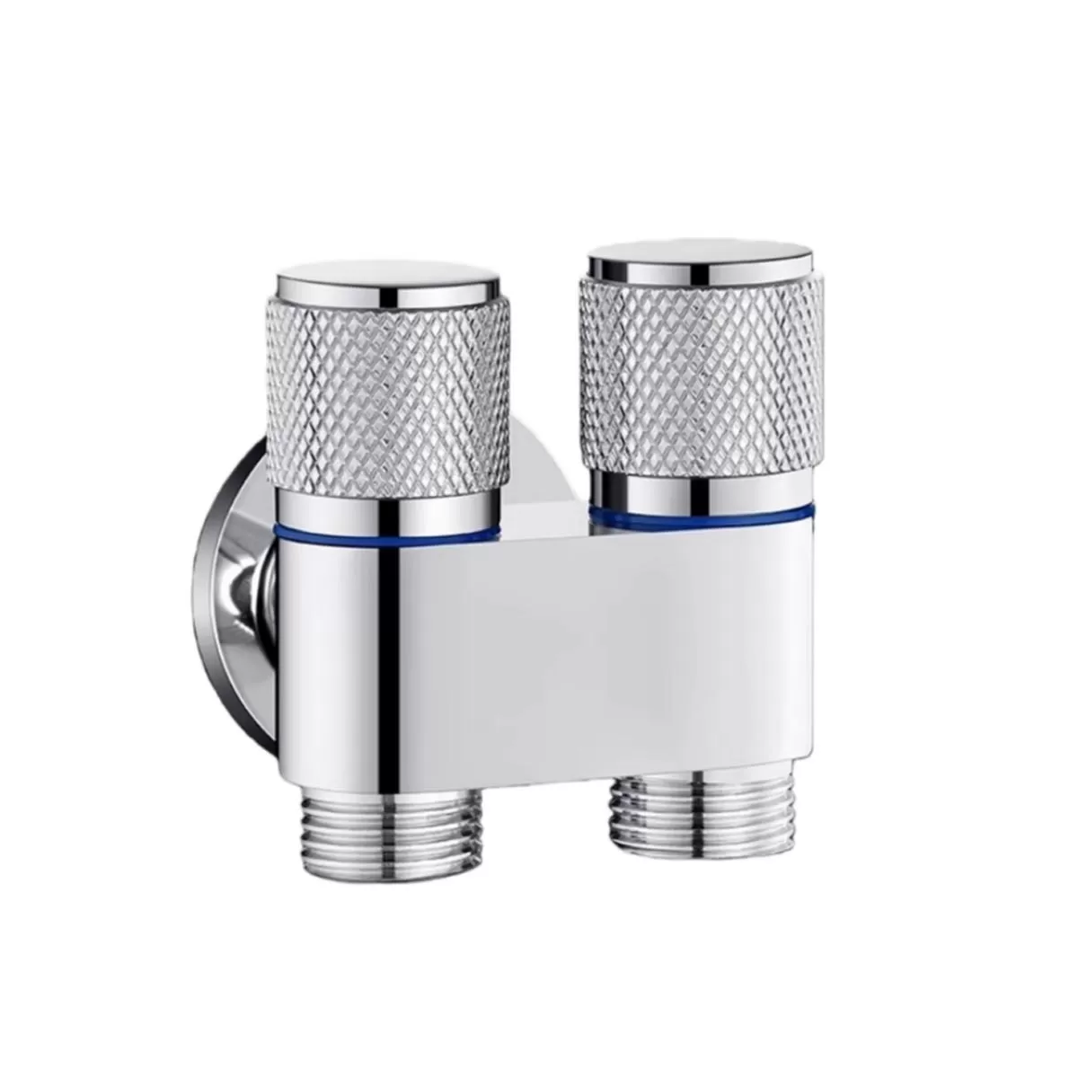 INF Dual-Control 1-in-2 Tvättmaskins Vinkelventil - Rostfritt Stål, Platsbesparande Dubbel Utgång (G1/2 Thread) Silver