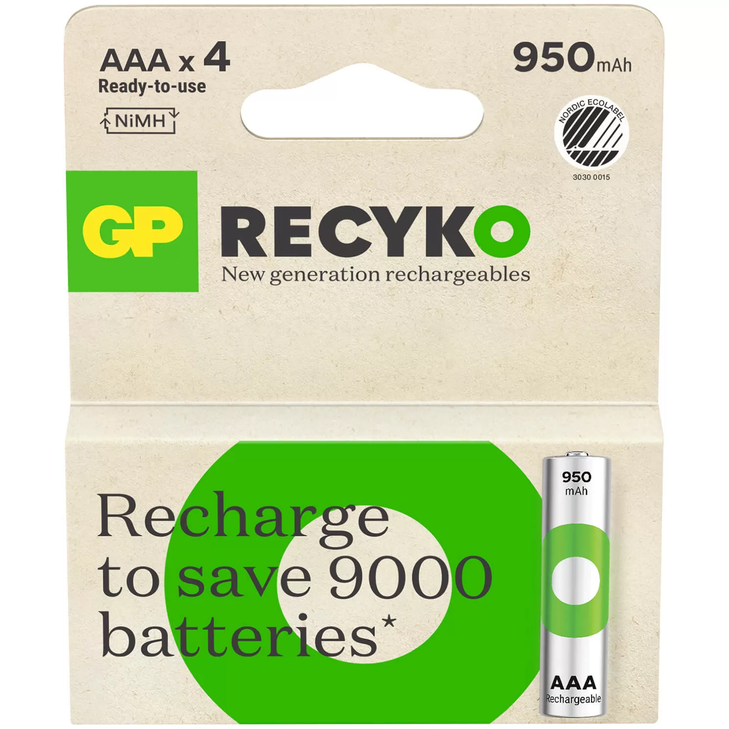GP Batteri Recyko NiMH AAA HR03 950mAh 4-Pack
