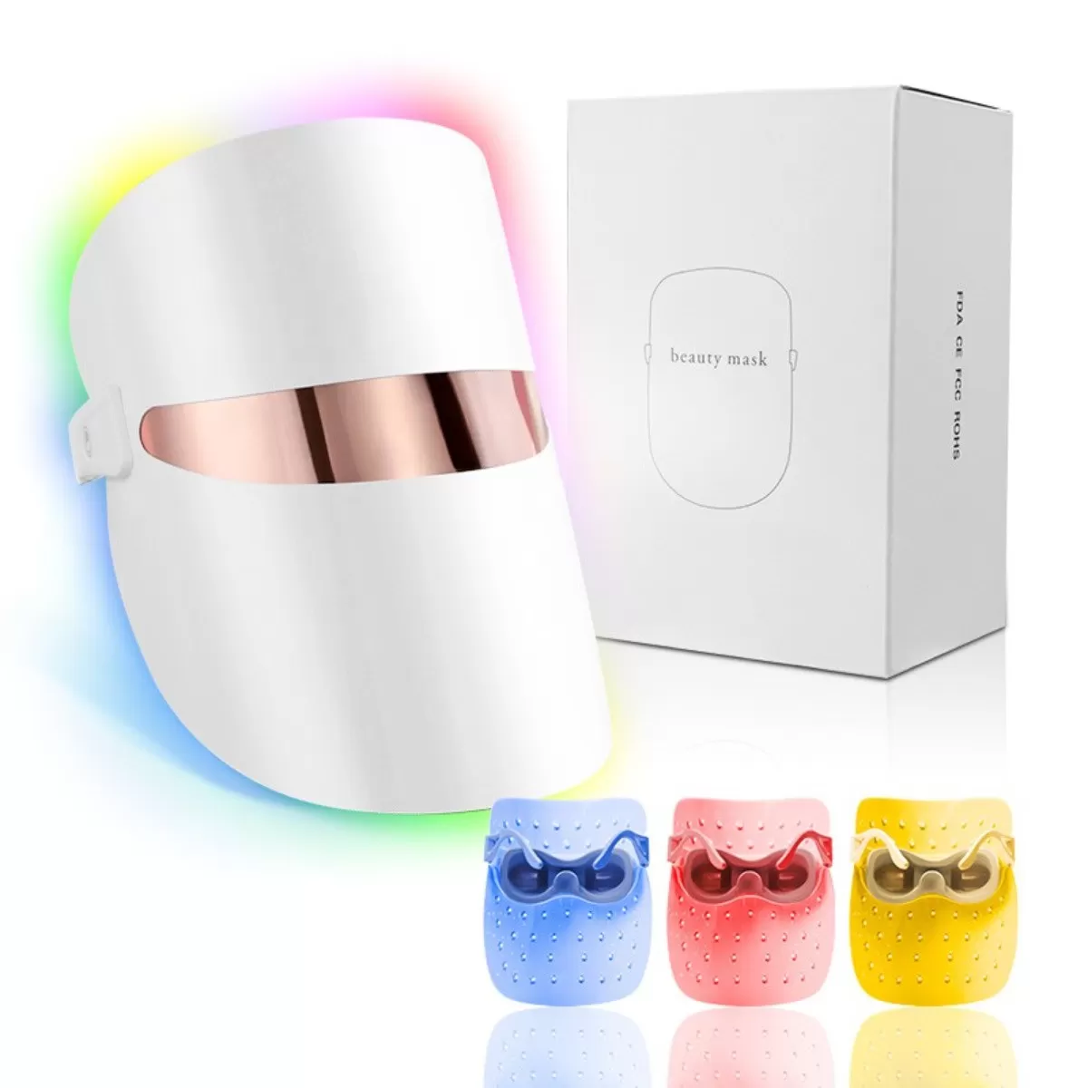 INF LED Hemmask Ansiktsmask - Röd Blå Amber Ljusterapi, Uppladdningsbar Micro USB, Silikon + Elektroniska Komponenter