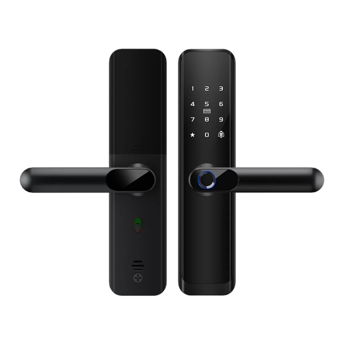 INF Wood Door Fingerprint Lock - Black Tuya WiFi 5-in-1 Smart Lock with Fingerprint, PIN, Card, Key & App