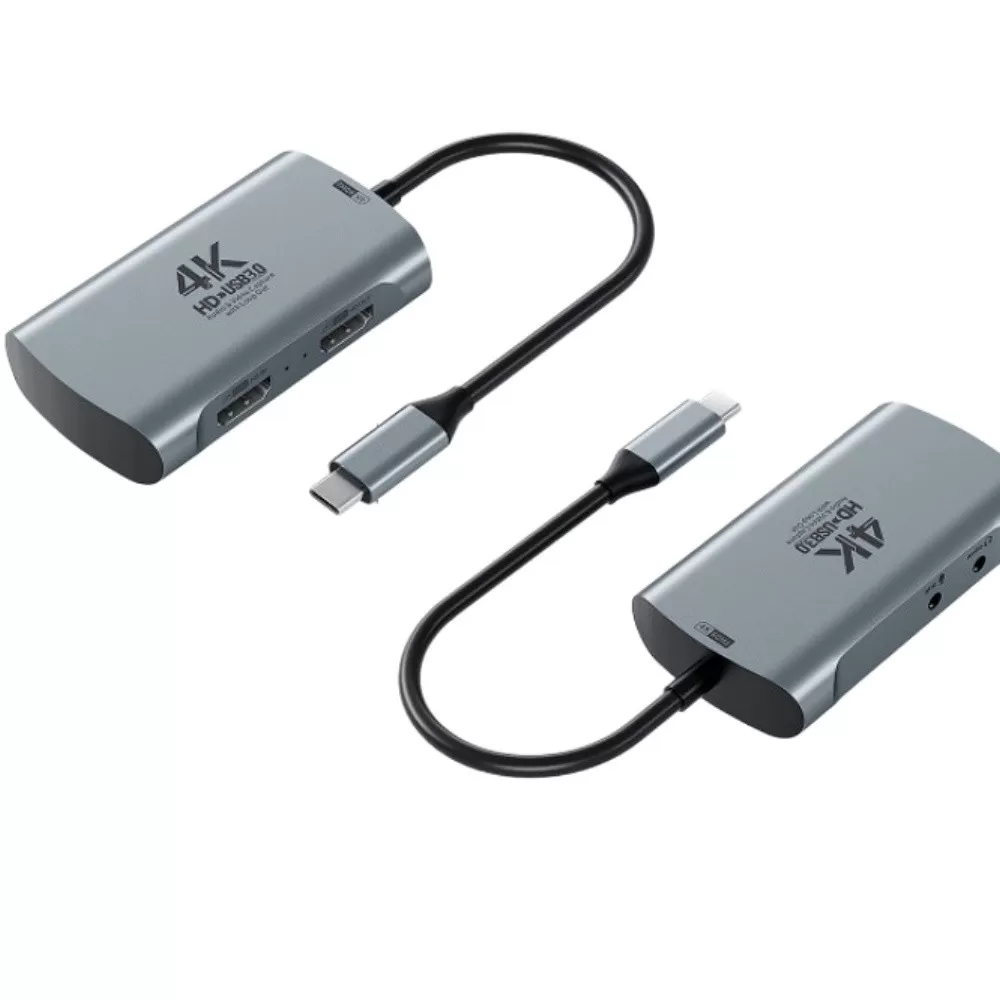 INF 4K HDMI till USB-C Videoinspelningskort med 3,5 mm Mic In och Noll-Latens 4K Loop-Out