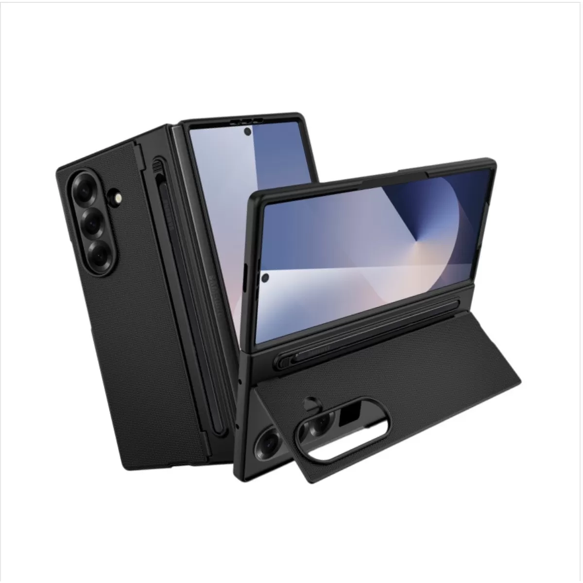 INF Foldable Phone Case kompatibelt med Samsung Galaxy Z Fold7 med integrerat härdat glasskärmskydd och S Pen-hållare - Svart