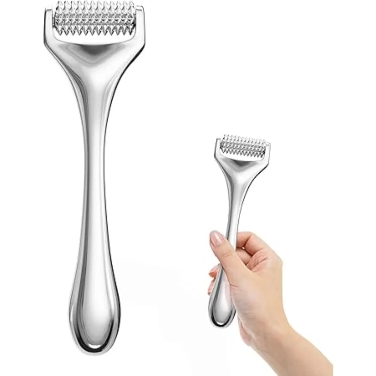 INF Metal Microneedle Roller - Silver Alloy Manual Face And Body Derma Roller For Skin Repair And Anti-Wrinkle