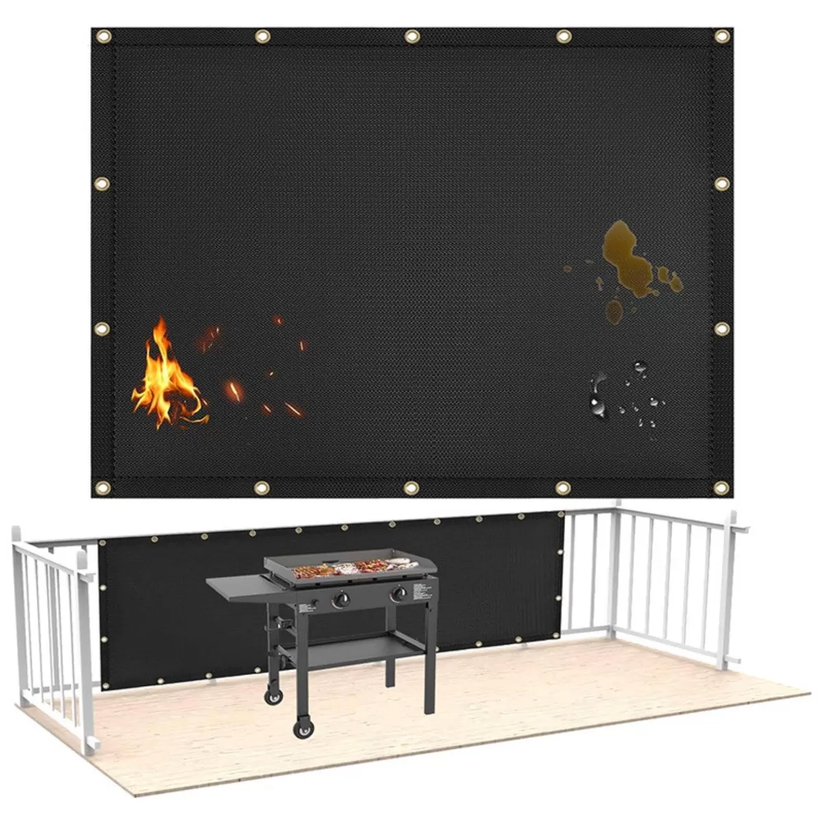 INF Eldbeständig Fiberglas Grill Värmeskydd (3x4Ft / 91.5x122cm) med 14 Kabelbindare - Svart Isoleringsmatta