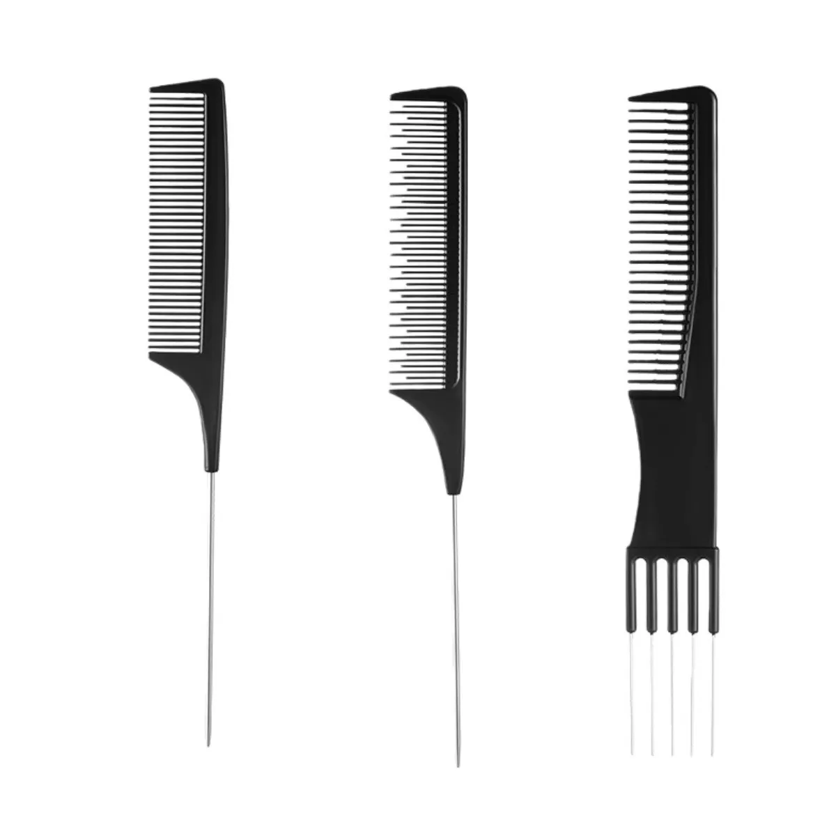 INF Pointed Tail Hair Comb 3-Piece Set – Steel Pin Teasing and Styling Combs for Volume and Precision
