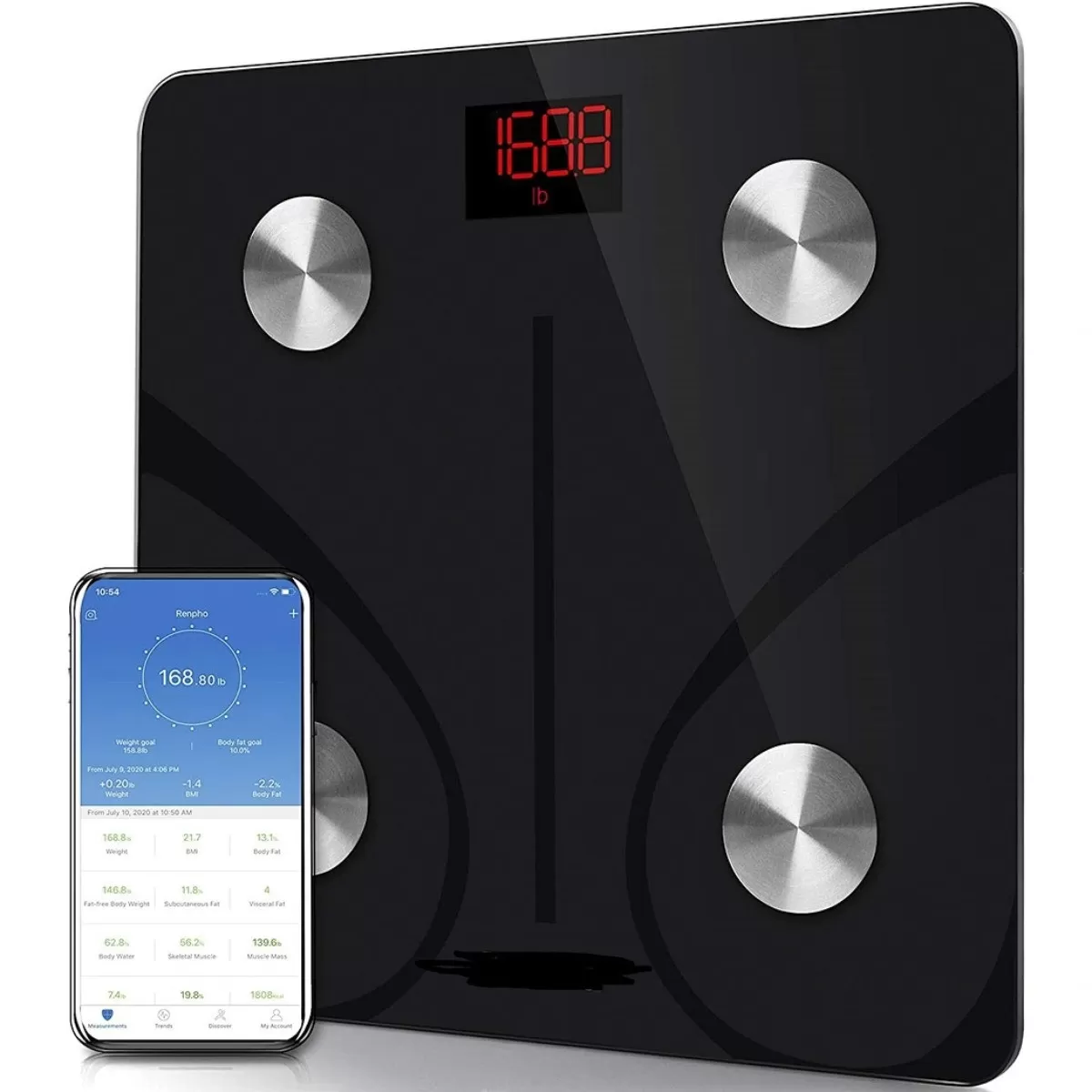 INF Uppladdbar Bluetooth Kroppsvåg - 0.2-180kg, 50g Noggrannhet, LCD Röd Bakgrundsbelysning, USB/2xAAA Dubbla Strömalternativ