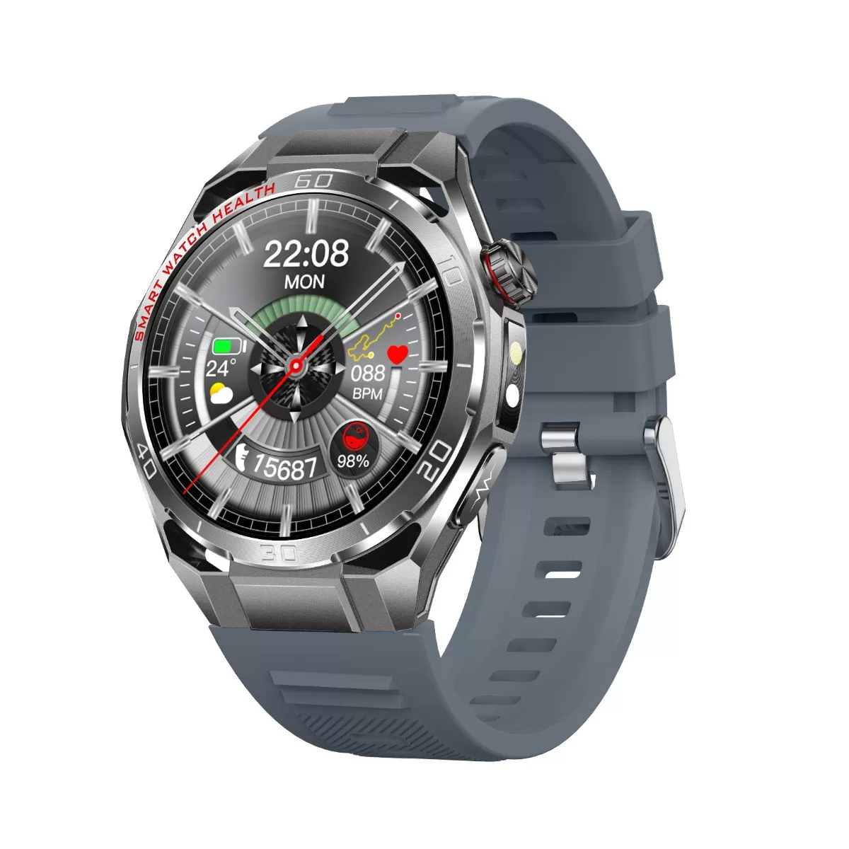 INF Smartwatch (Gray Strap) kompatibelt med Android och iOS - 1.47" 466x466 AMOLED, ECG ZS8002, Bluetooth LE 5.3, IP68