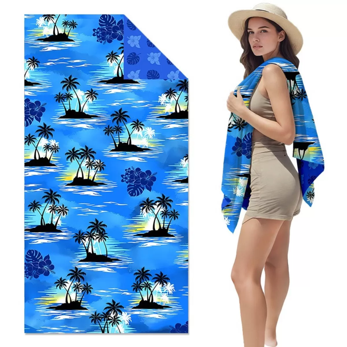 INF Snabbtorkande mikrofiber strandhandduk för vuxna - tjock dubbelsidig plysch, digitaltryck, 80x160cm