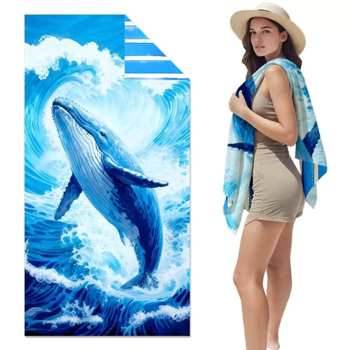 INF Adult Quick-Dry Microfiber Beach Towel - Thick Double-Sided Plush, Digital Print, 80x160cm