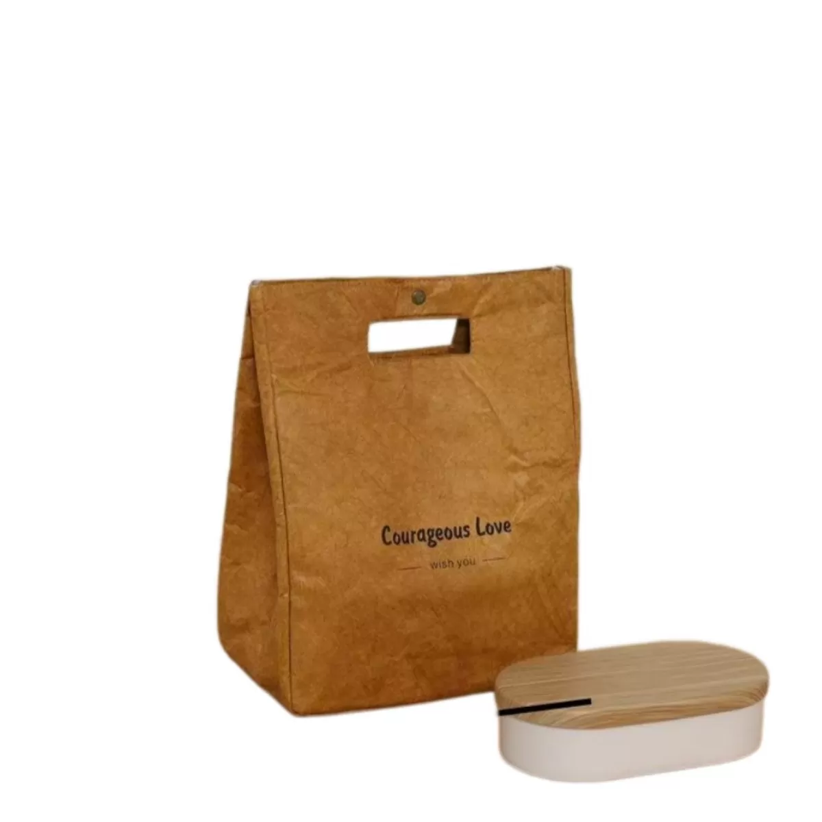 INF Tyvek Isolerad Lunchväska - Fällbar Termo Tote med Aluminiumfoliefoder, Camel 29x23x13cm
