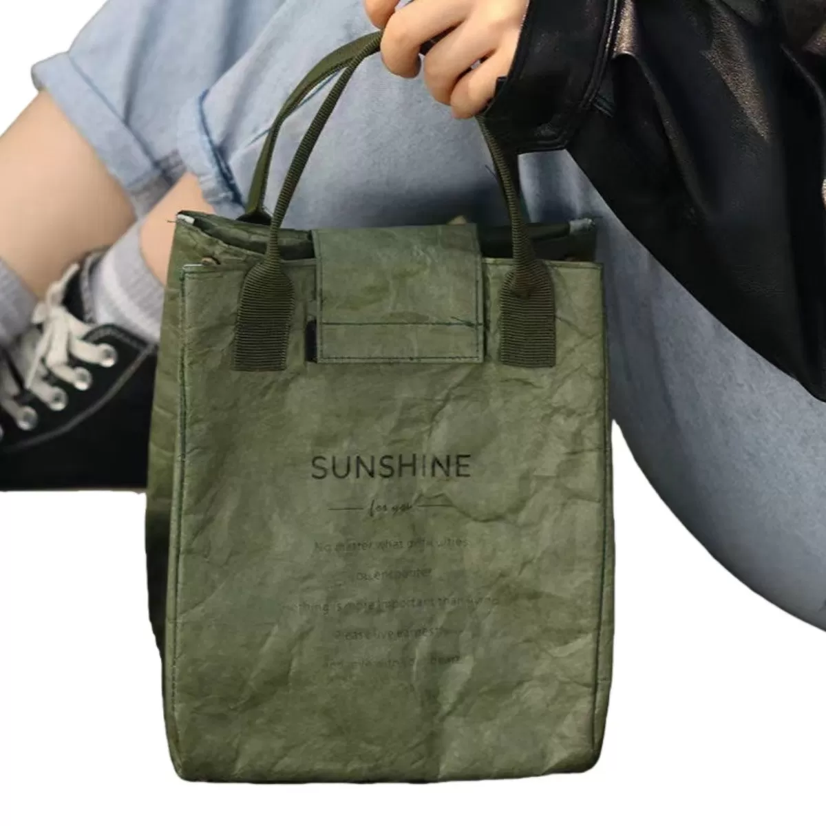 INF DuPont Tyvek kompatibelt med Isolerad Lunchväska med Aluminiumfoliefoder - Army Green 21x20x18cm