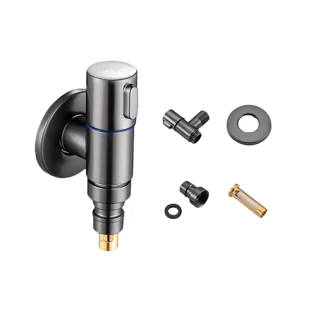 INF Washing Machine Angle Valve kompatibelt med Compact Stainless Steel Auto Shut-Off Faucet - Gray Mini Spout with Brass Stop