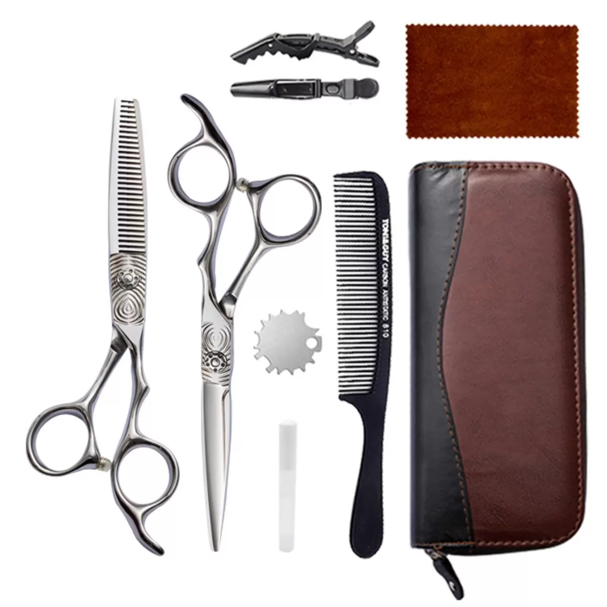 INF Professionell högklassig frisörsaxset - 9CR13 rostfritt stål, ergonomiska CNC-polished blad, silver