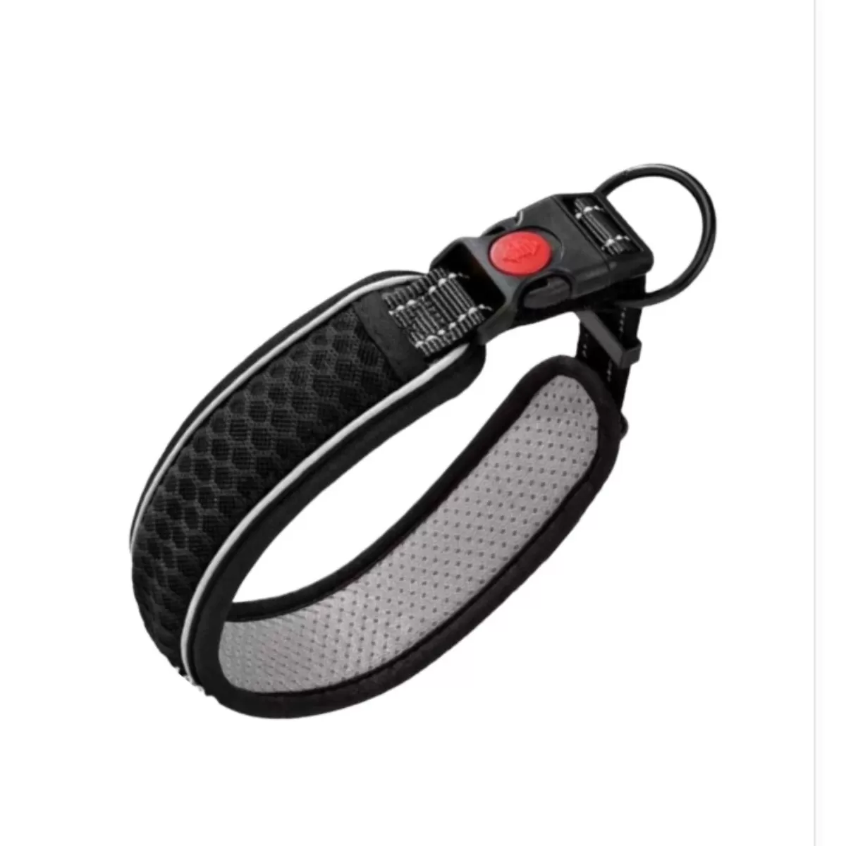 INF Justerbart tvåfärgat hundhalsband med reflexrand, vadderad polyester och zinklegeringsring S Svart