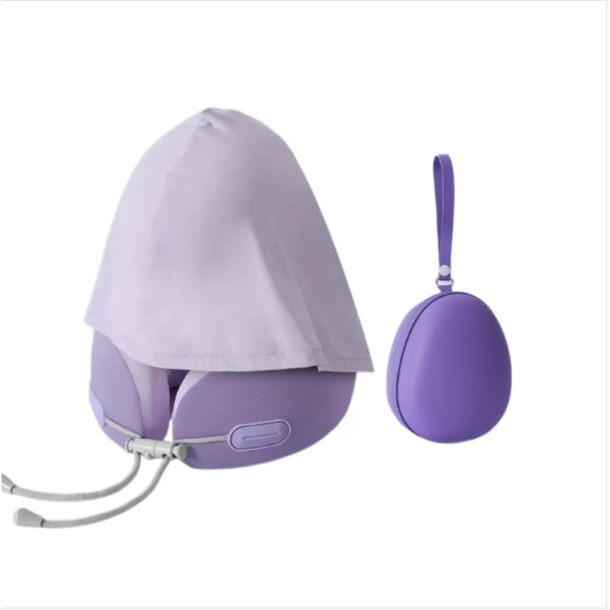 INF Hooded Memory Foam U-Shaped Travel Neck Pillow kompatibelt med Egg-Shaped Storage Pouch - Portabel Polyester Resetröja Lila