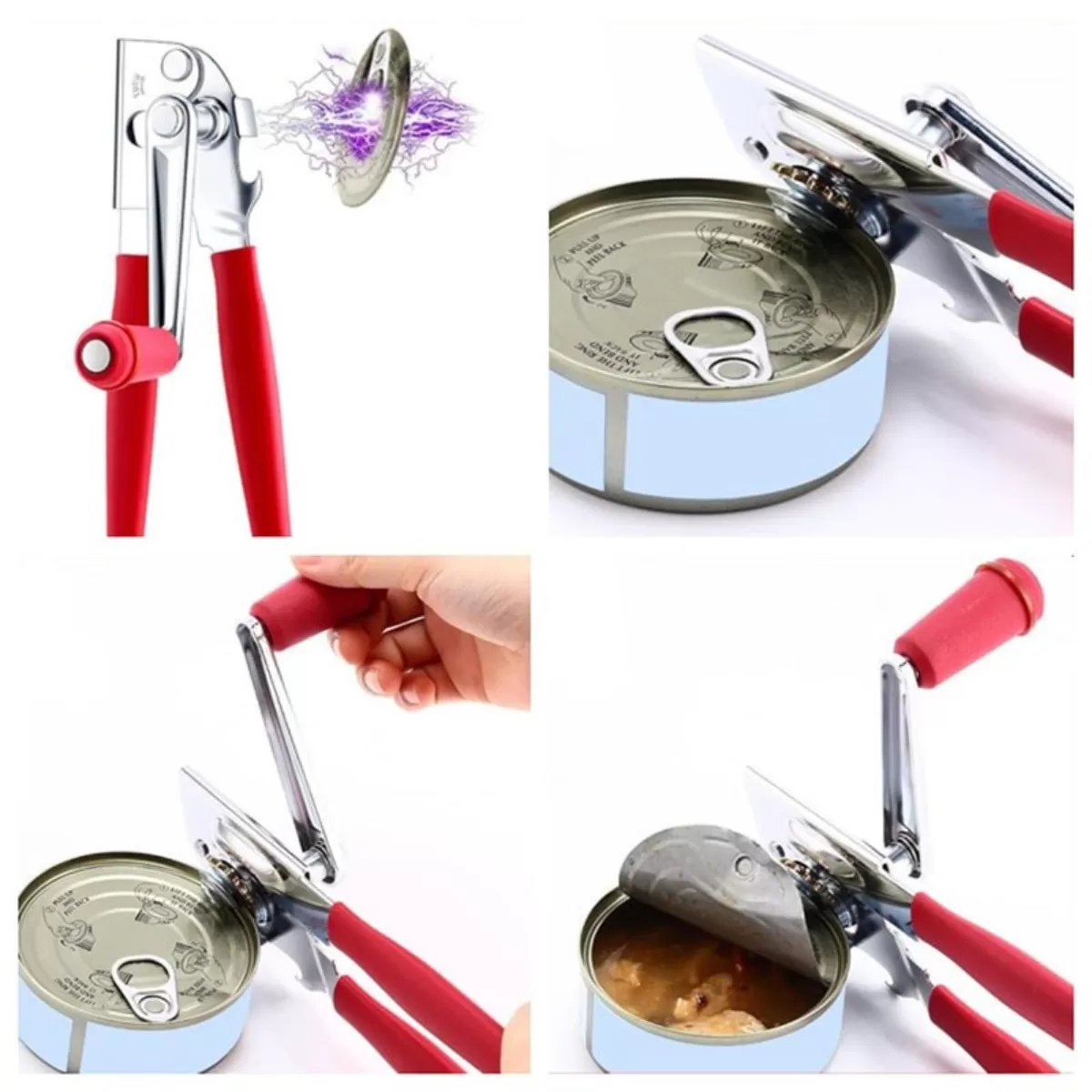 INF Heavy-Duty Carbon Steel Can Opener kompatibelt med Non-Folding Red Rubber Handles – Easy-Turn Hand Crank för Seniors och