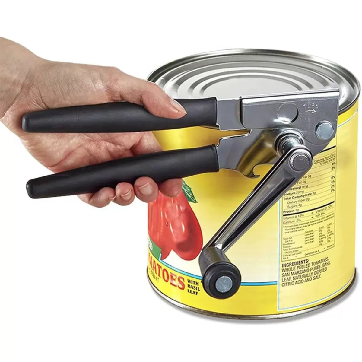 INF Black Foldable Handle Upgraded Can Opener – Heavy Duty Carbon Steel With Rubber Grip