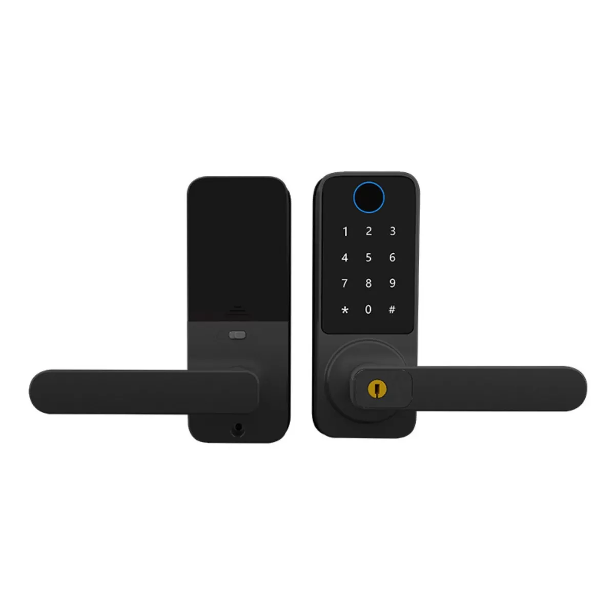INF Single-Latch Fingerprint Smart Lock - Fingerprint, PIN, Card, App (Tuya WiFi), Mechanical Key Backup, Aluminum Alloy, Black