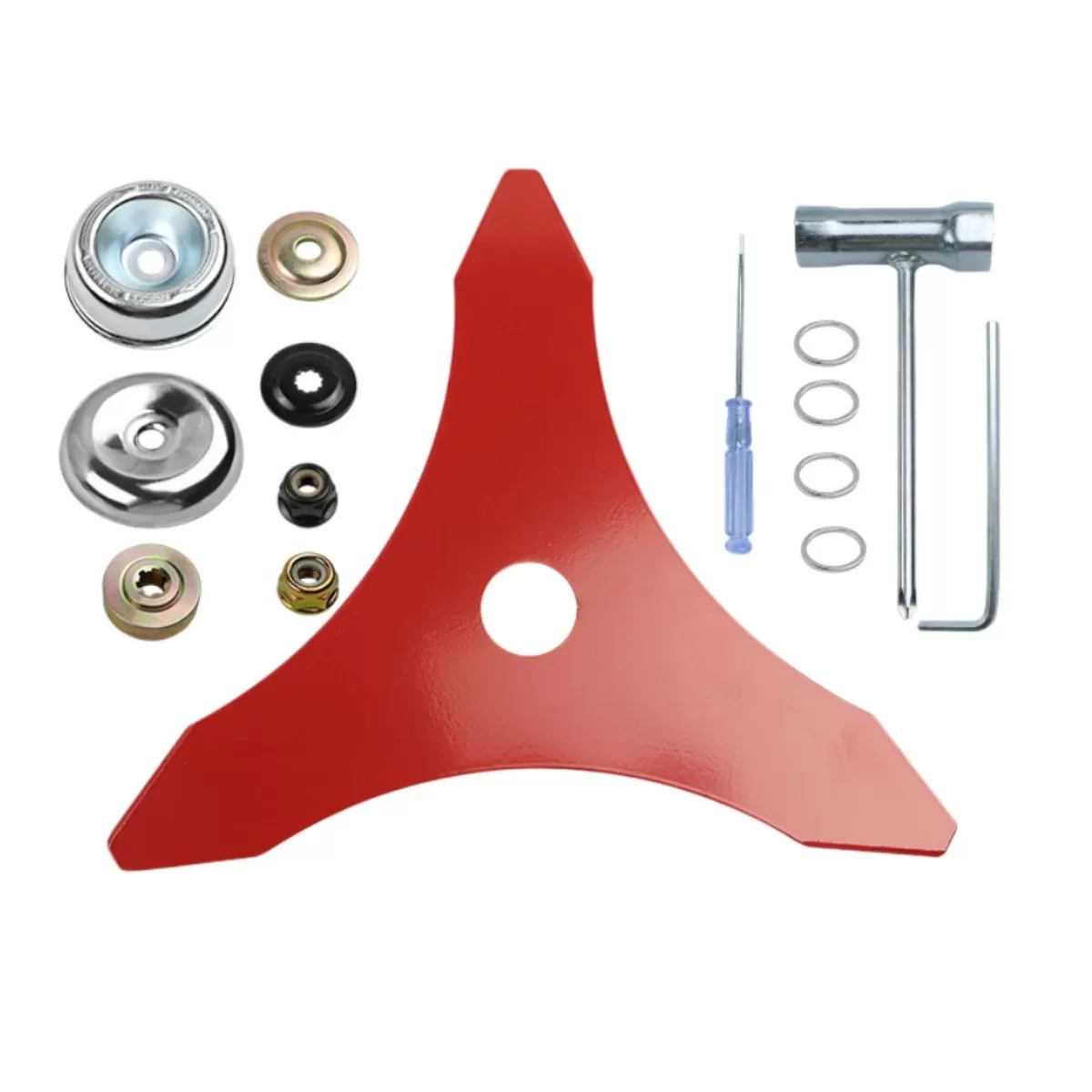 INF Reservbladset för röjsåg - 3-tandat rostfritt blad, komplett 15-delars kit