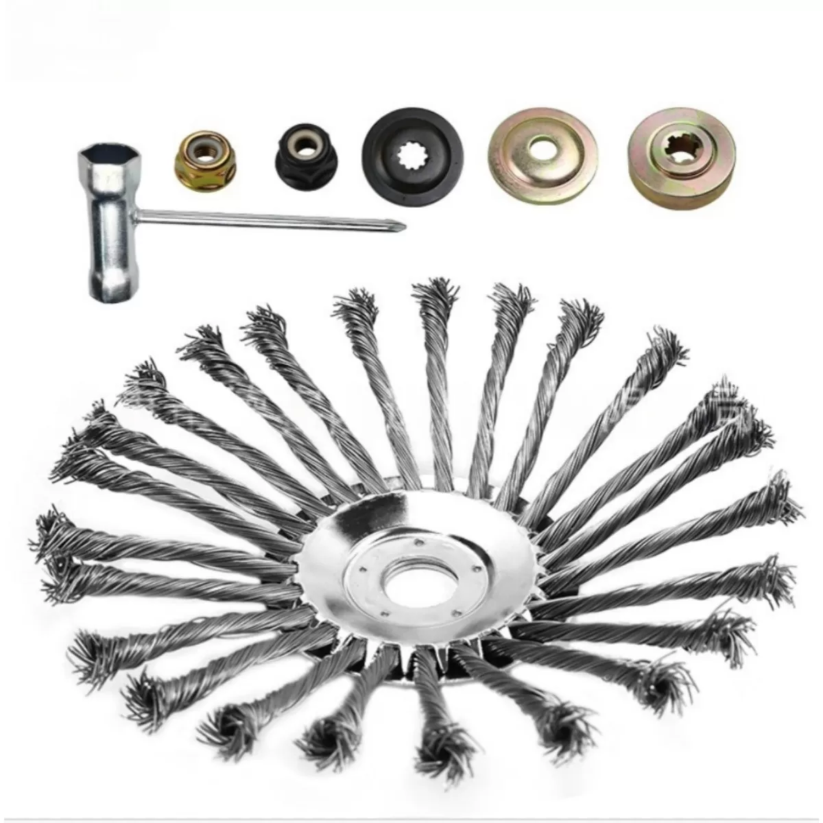 INF 10 inch grästrimmerhuvud-kit – Twist-Knot steel wire wheel, Stainless steel+PU, högpresterande röjsågstillbehör