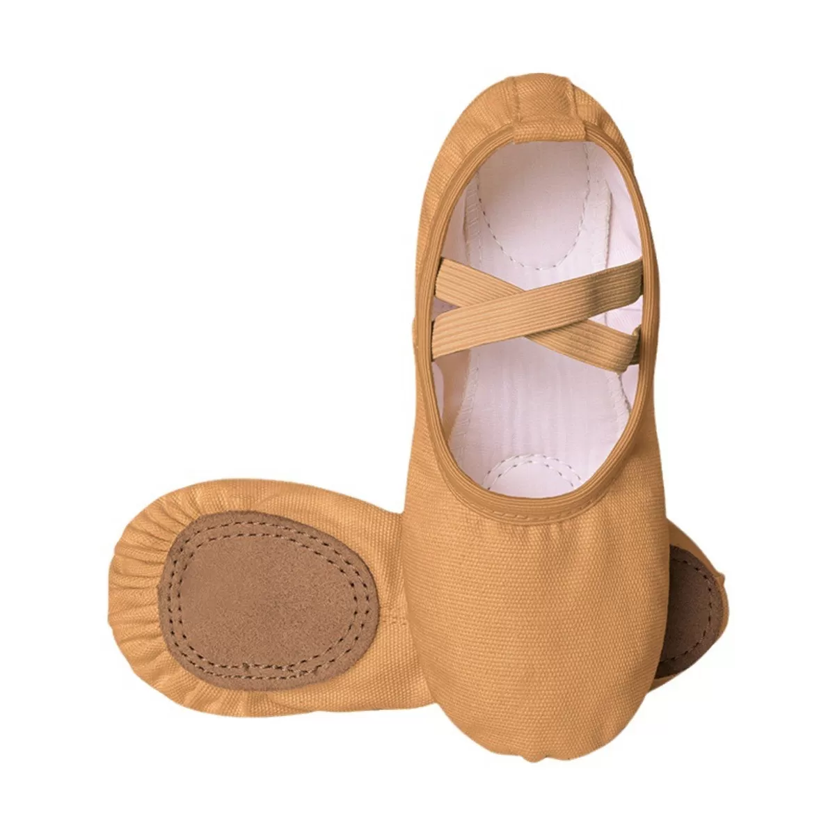 INF Kamelfärgade elastiska canvas klassiska dansskor, slip-on med korsade remmar och katt-paw-sula, lättviktigt hälstöd 39