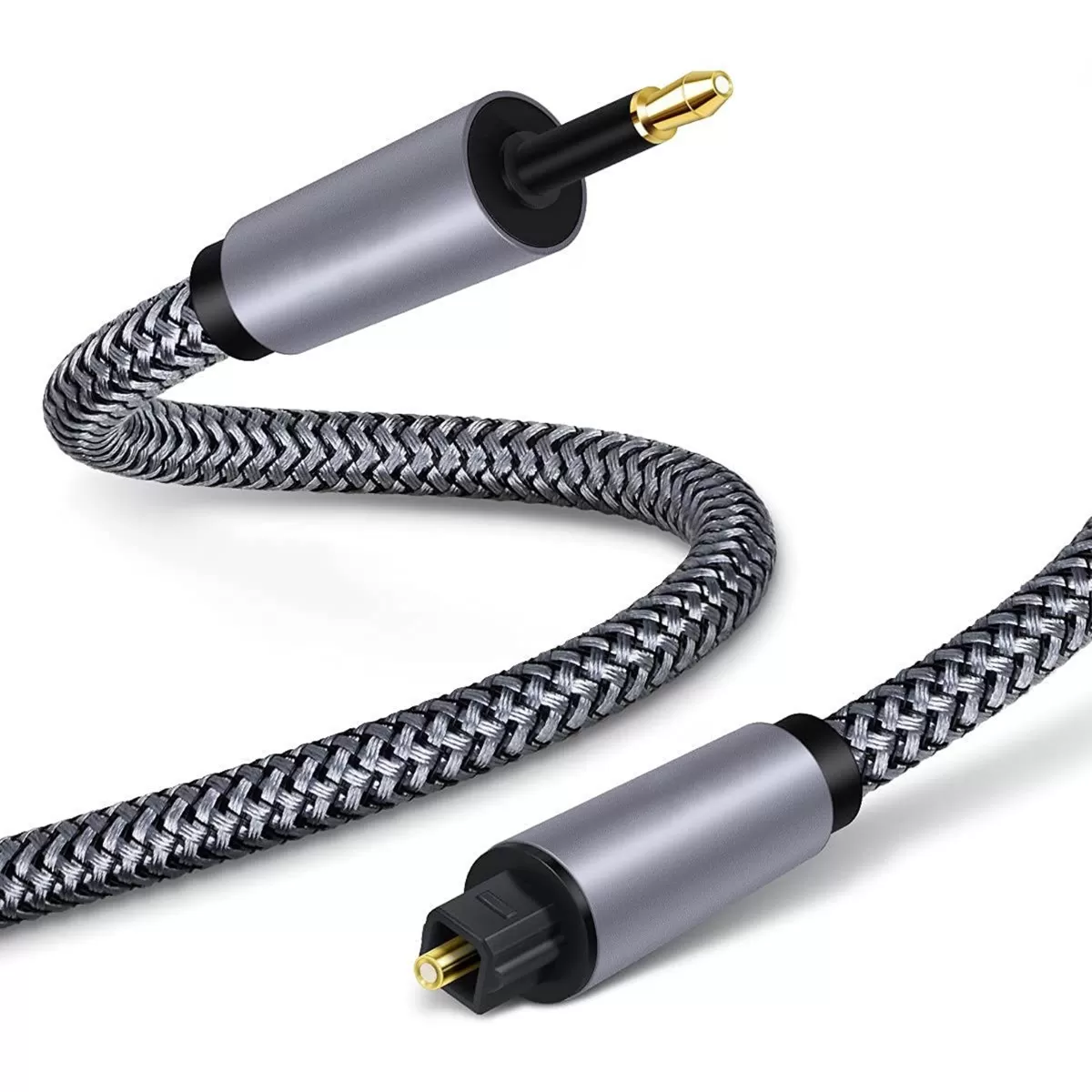 INF Optisk ljudkabel - Grå kvadrat-till-rund Mini-Toslink till Toslink 5.0 - Förlustfri S/PDIF 5.1/7.1, flätad nylon, 3 m