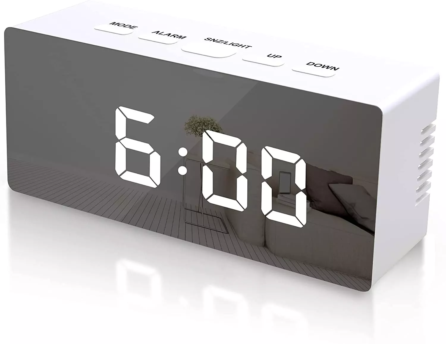 INF Digital LED väckarklocka med spegelyta Vit