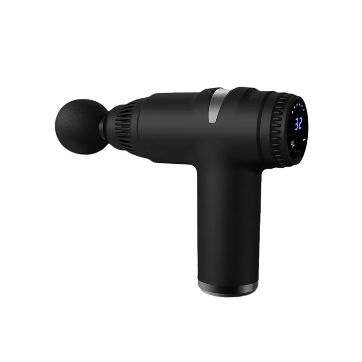 INF Elektrisk mini-massagepistol med 32-nivåers LCD-display - bärbar djupvävnadsmassager (4 huvuden inkluderade) Svart
