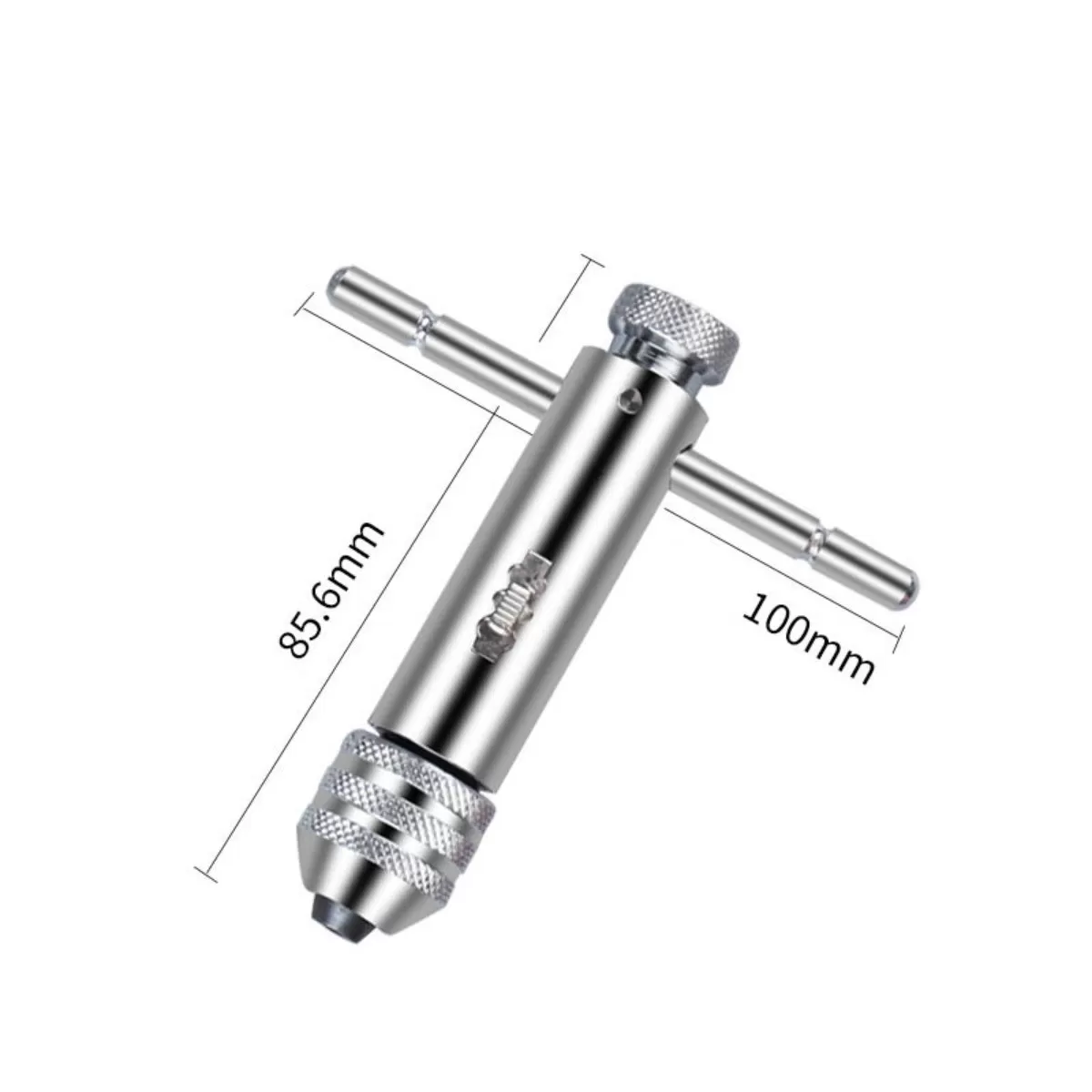 INF Koniskt T-handtag för gängtapp med vändbar spärr - Kromvanadinstål, låsbart, klämområde M3-M8