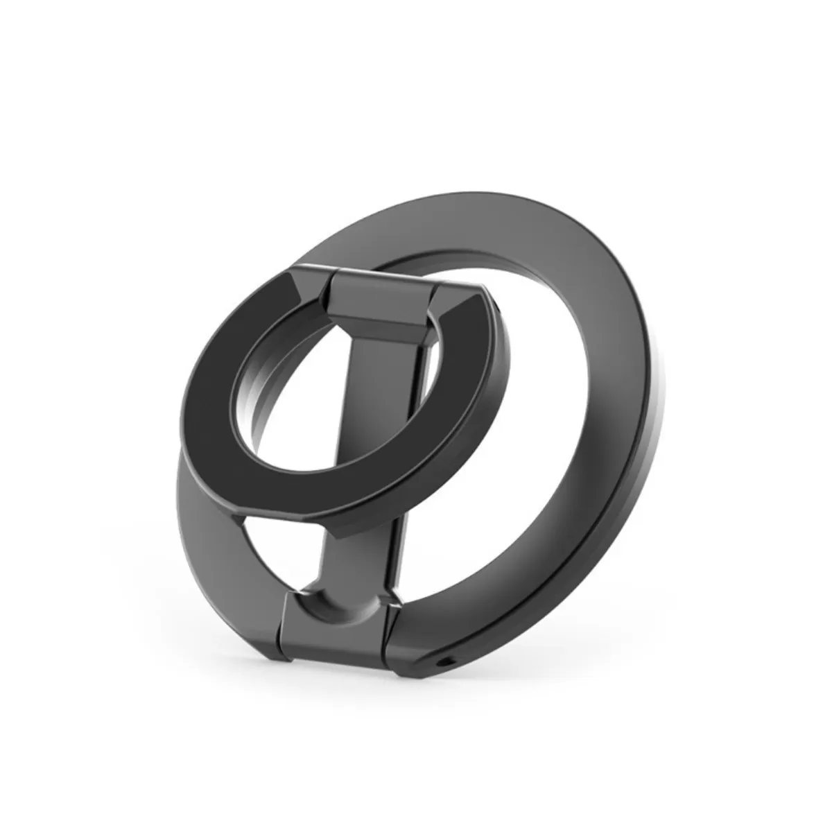 INF Magnetisk telefonringställning svart, aluminiumlegering - dubbelsidig magnetisk design, 360° roterbar, hopfällbar,